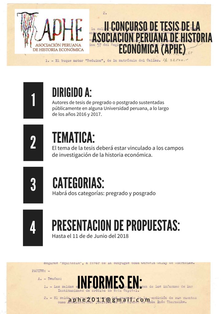 Afiche II CONCURSO DE TESIS DE LA ASOCIACION PERUANA DE HISTORIA ECONOMICA (APHE)