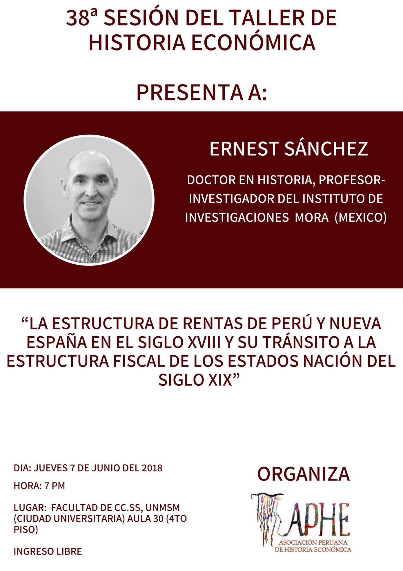 Afiche Taller 38 APHE Asociación Peruana de Historia Económica