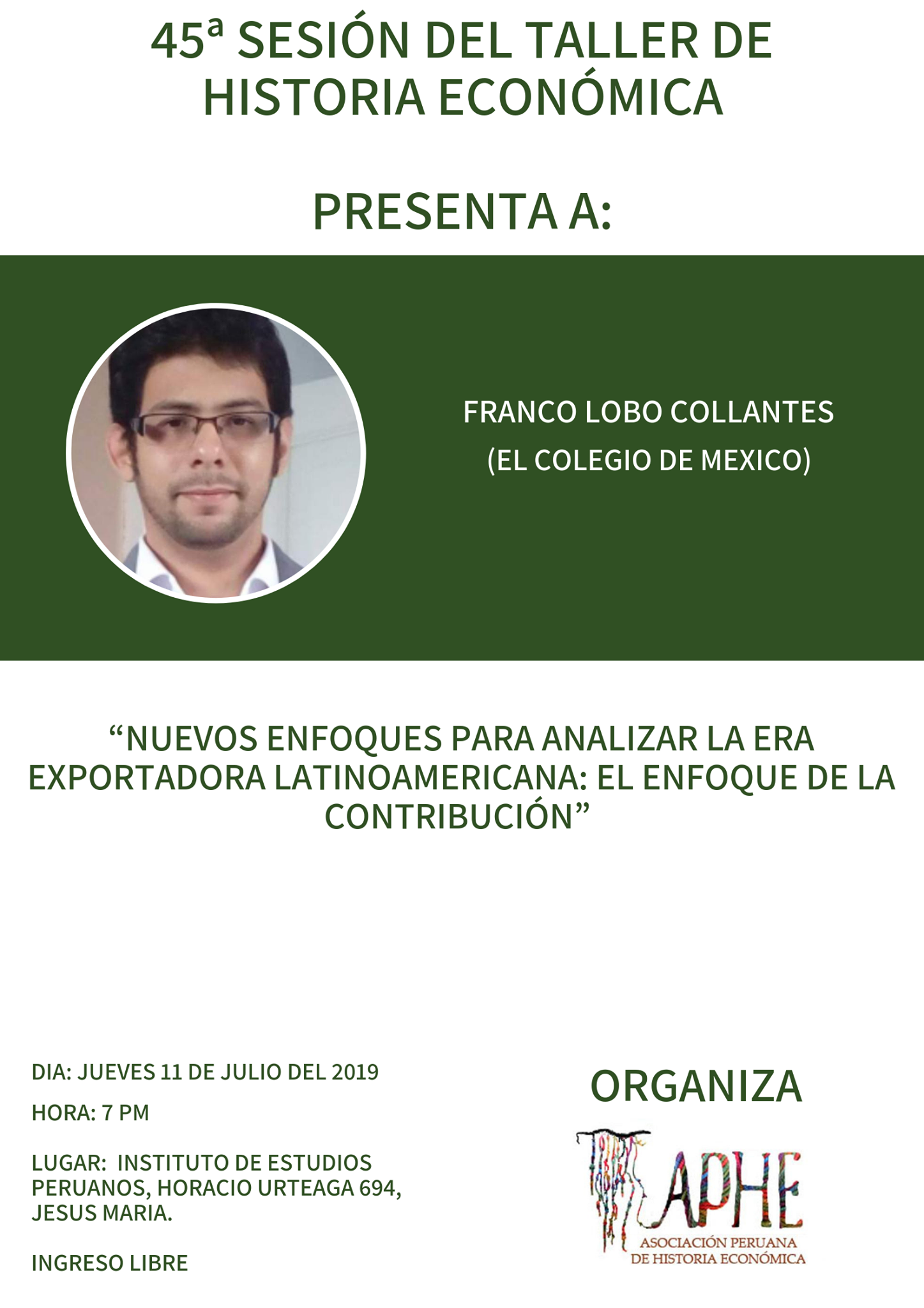 Afiche Taller 45 APHE Asociación Peruana de Historia Económica