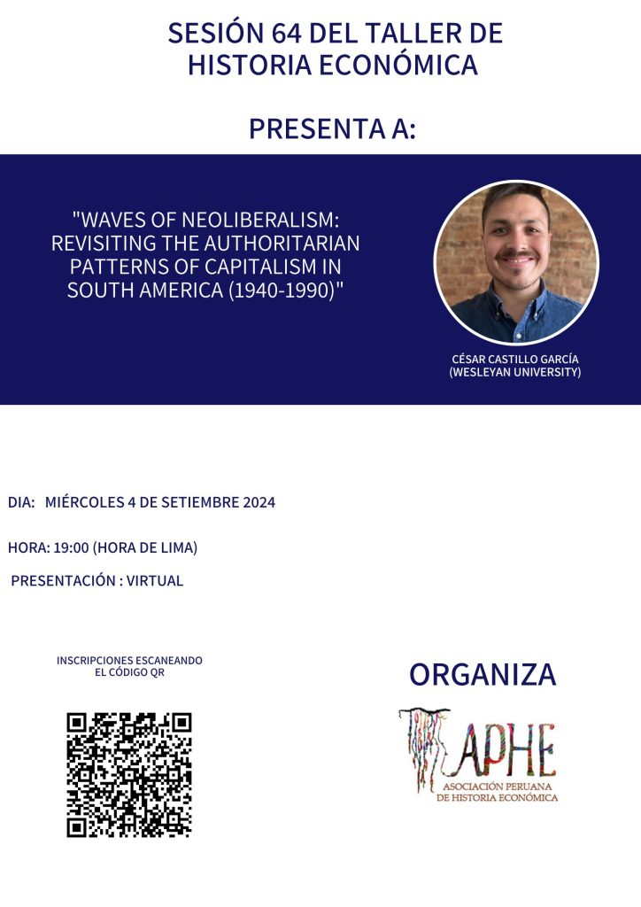 Sesión Nro. 64 del Taller de Historia Económica, Miercoles 4/09, 19 horas (Virtual)