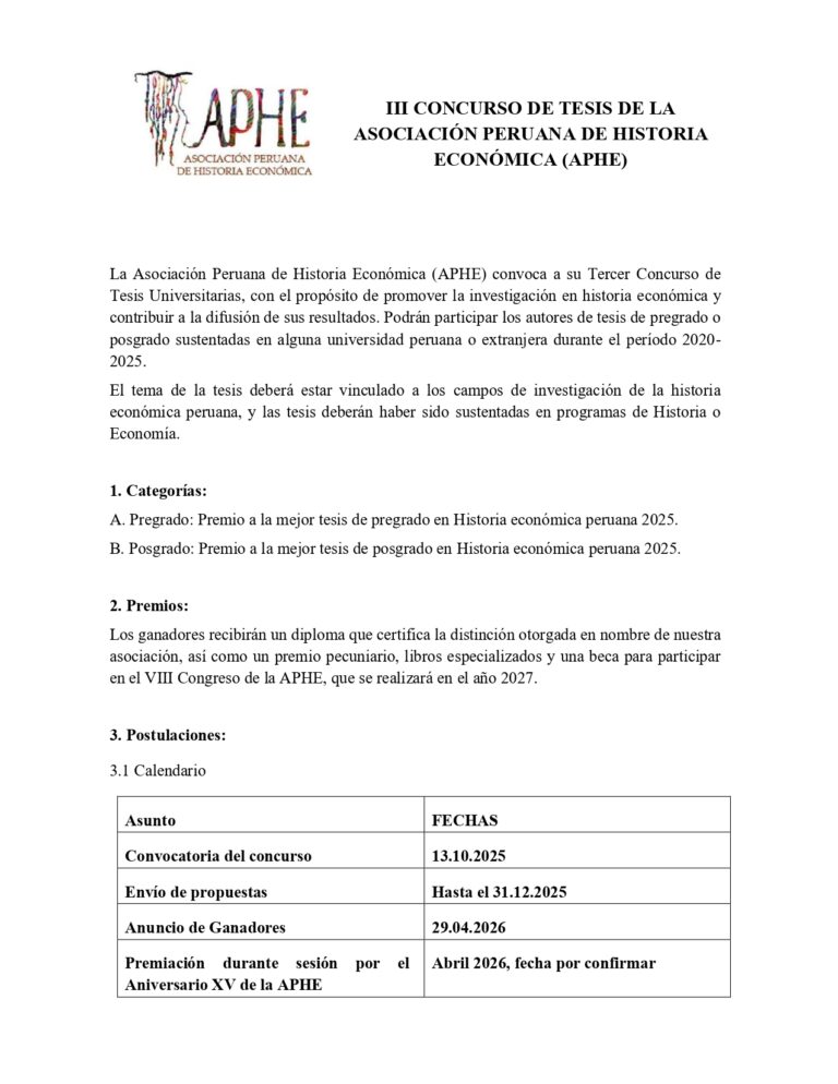 La APHE lanza el III Concurso de Tesis en Historia Económica – APHE